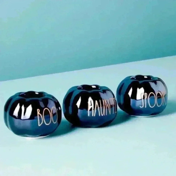 NEW Set of (3)Rae Dunn BOO/SPOOKY/HAUNTED pumpkin candle Holders WITHOUT candles - Picture 5 of 16